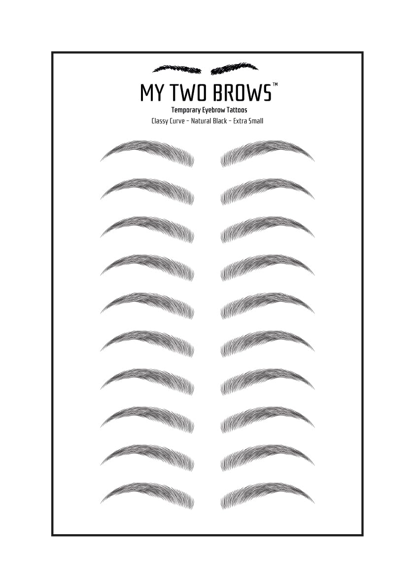 (10 pairs) Natural Black Temporary Eyebrow Tattoo - Extra Small Size - Waterproof & Smudgeproof - Classy Curve Style Eyebrow Stickers - Sheet Lasts up to 30 Days - Won't Work on Existing Brows