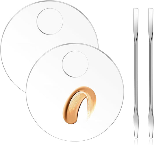 2 Pcs Makeup Palette Tray Clear Makeup Mixing Tray Cosmetic Palette Acrylic with 2 Pcs Spatula Tool Foundation Mixing Palette Cosmetic Palette for Mixing for Nail Art Foundation Shadow