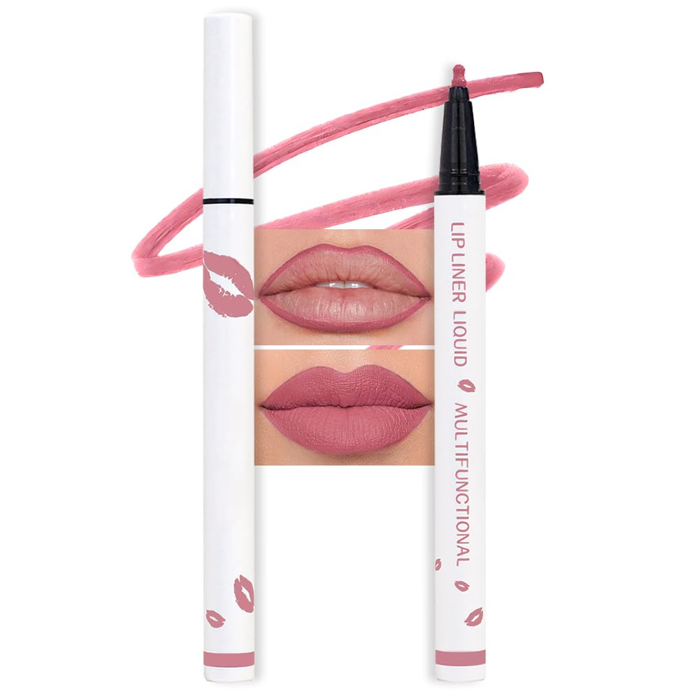 evpct Longwear Liquid Lip Liner Stain Marker Pen Long Lasting Waterproof, Dusty Pink Matte Semi Permanent 24 Hour Lip Liner and Lipstick Combo, Korean Color Stay Lipliner All Day, Lips Stain peel off
