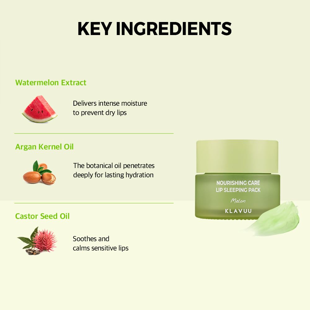 Klavuu Lip Mask Sleeping Pack (0.7oz) – Overnight Deep Hydrating Korean Lip Balm Treatment for Very Dry, Chapped Lips | Lip Lightening & Plumping with Instant Hydration | Gentle Exfoliating (Melon)