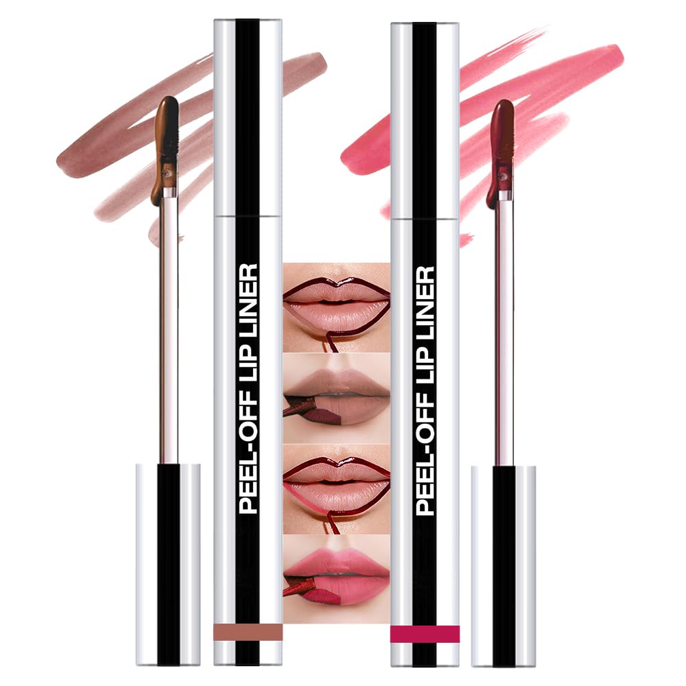 2 Pcs Matte Liquid Lip Stain Peel Off Lip Liner, Long Lasting Lip Tattoo, Waterproof & Transfer-Proof Lip Liner Peel Off Lip Gloss for All Skin Types. 0.12 fl oz #02+#06