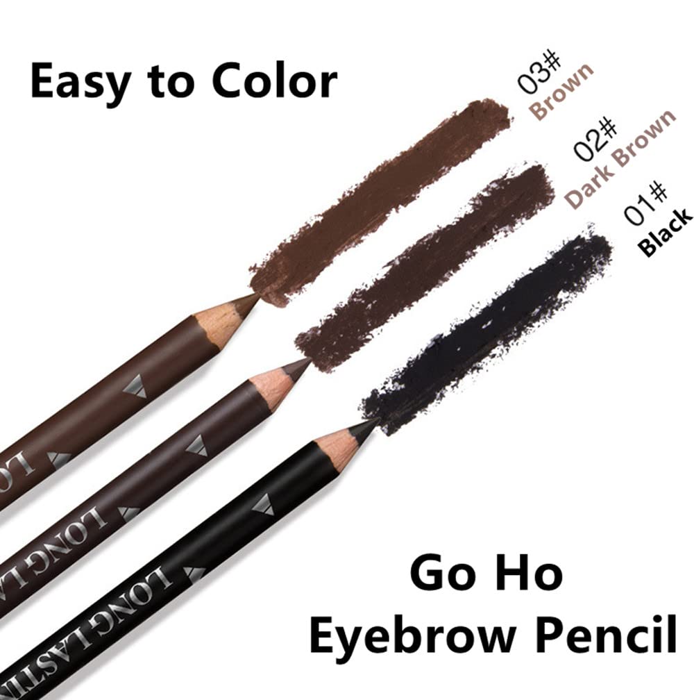 Go Ho 12 PCS Eyebrow Eyeliner Pencils,Black Brown Dark Brown Sweatproof Eye Brow Pencil,Long-lasting Eyeliner Makeup Brow Tint Sticks, 3 Colors Easy to Color（Black+ Brown+Dark Brown）