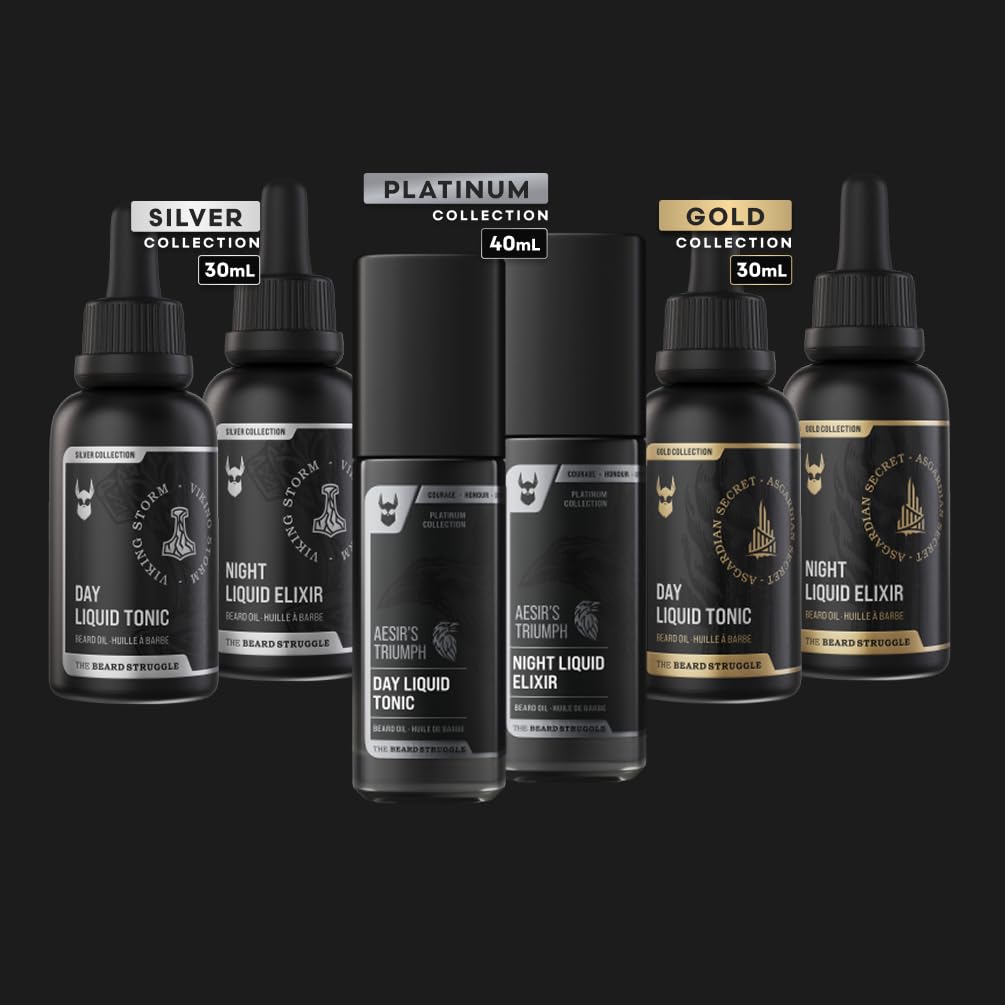 The Beard Struggle Tonic + Elixir Beard Oil Bundle - Silver Collection - Grooming Beard Oil - Softens, Moisturizers, and Strengthens Beard Growth - Pack of 2, Alfheim's Forests