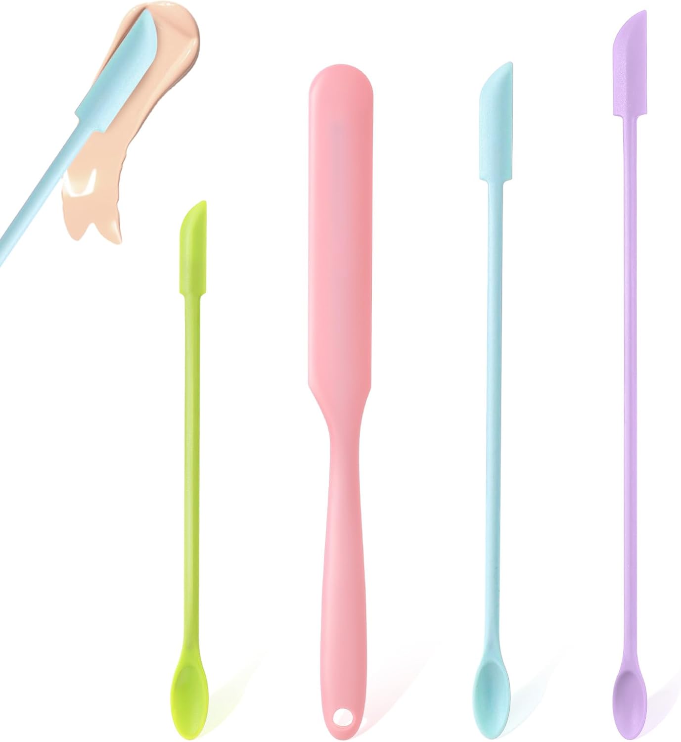4PCS Makeup Spatula, Silicone Spatula Set, Mini Spatulas, Reusable Beauty Spatulas for Creams, Lotions, Essential Oils and Other Cosmetics, Small-Spatula for Cosmetic Bottles and Kitchen Bottles