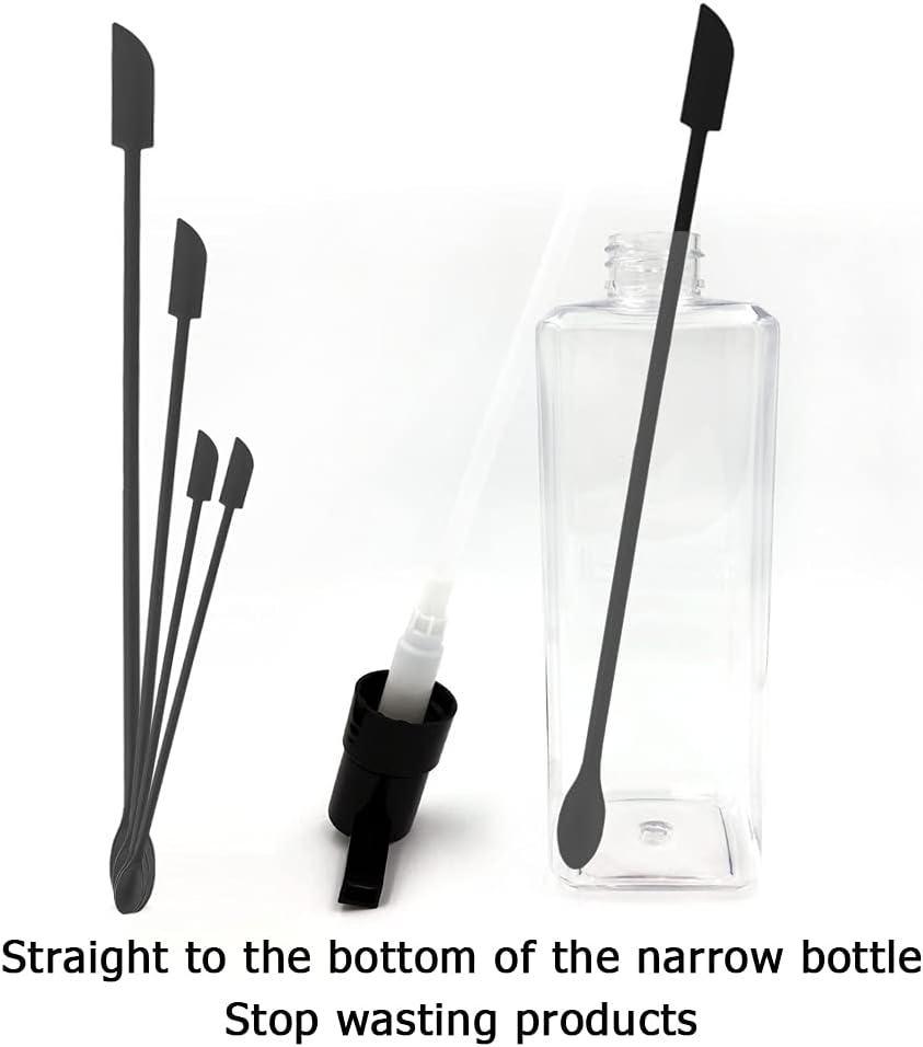 Set of 8 Mini Spatulas Makeup Scraper, MaehSab Silicone Reusable Tiny Thin Jar Scraper for Getting Last Lotion out, Rubber Makeup Long Spoon Bottle Scraper for Kitchen Food Beauty Make up, Black