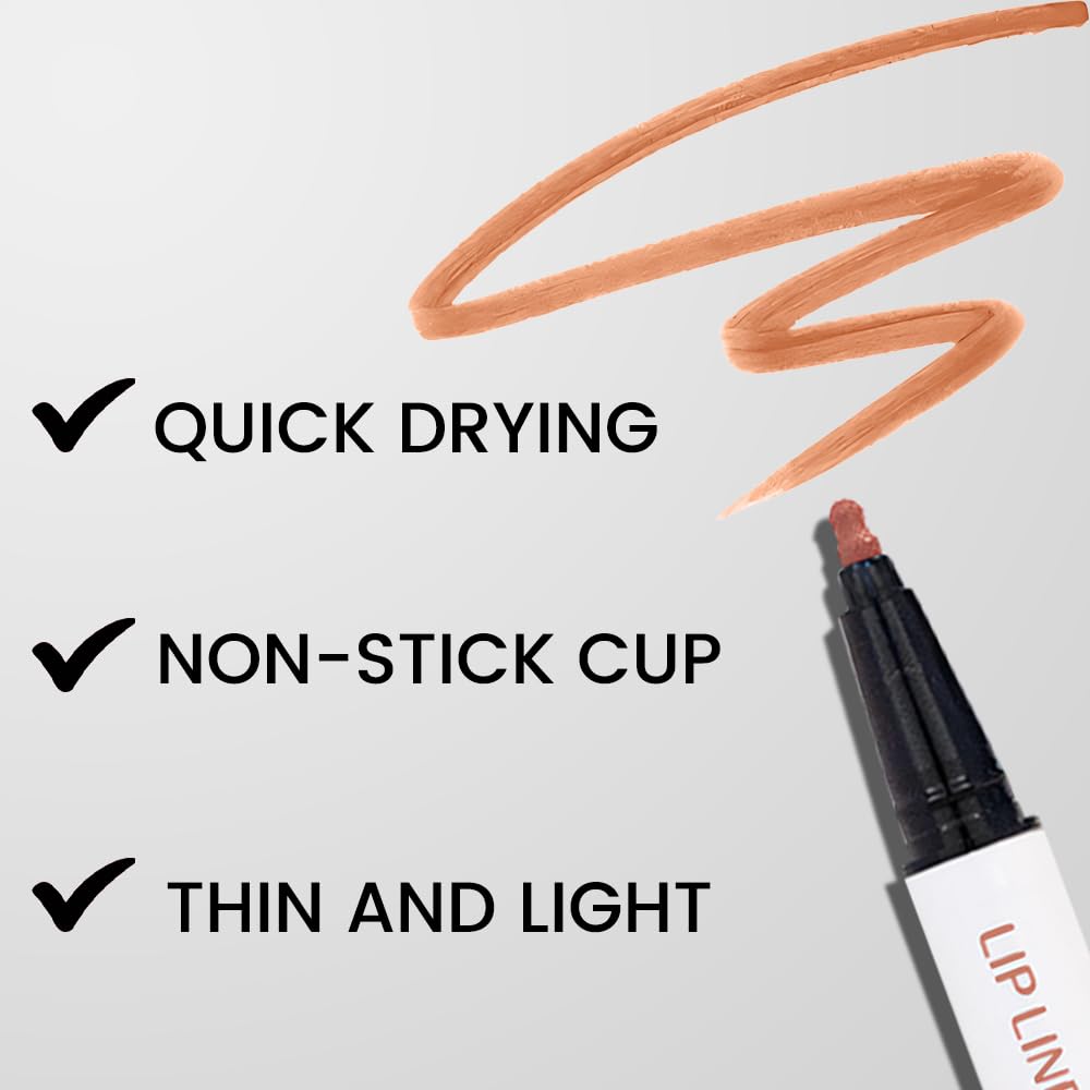 evpct Longwear Liquid Lip Liner Stain Marker Pen Long Lasting Waterproof, Nude Brown Matte Semi Permanent 24 Hour Lip Liner and Lipstick Combo, Korean Color Stay Lipliner All Day, Lips Stain peel off