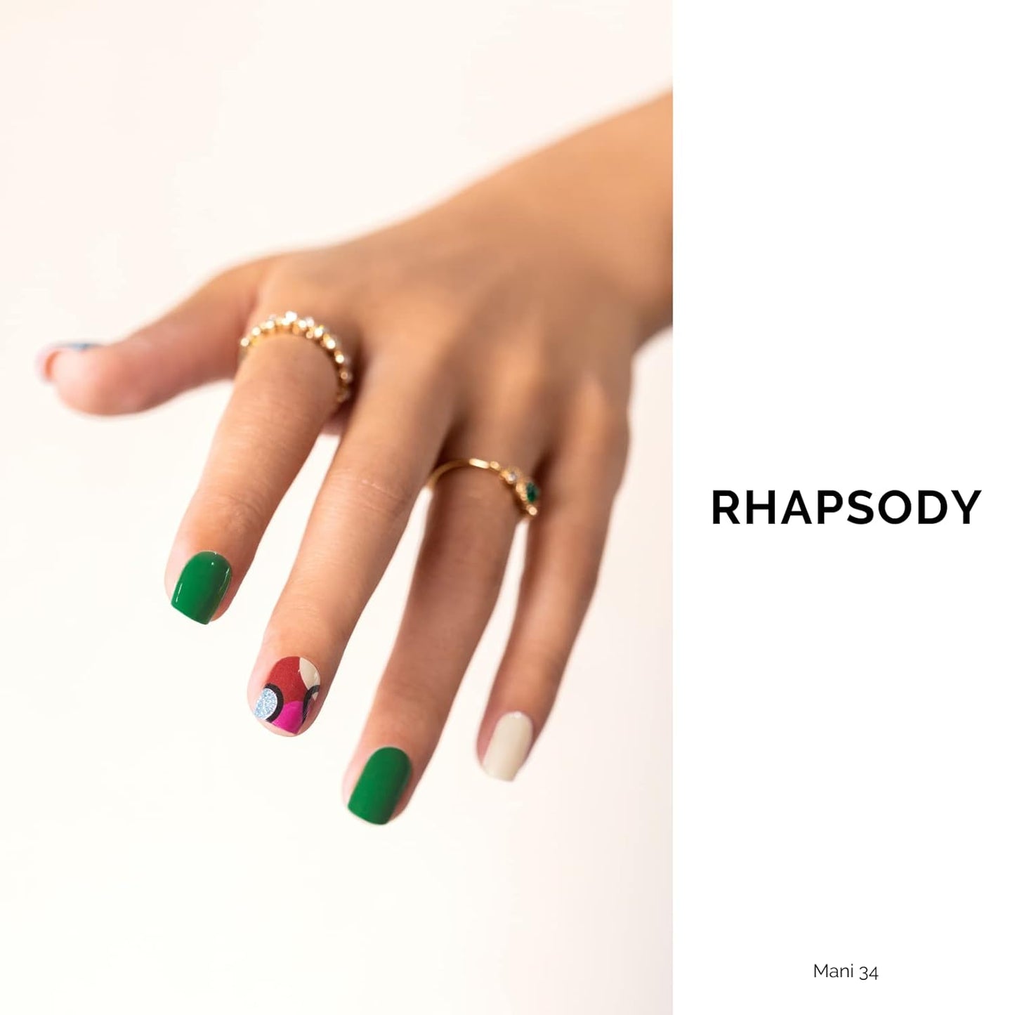 Nailog Semi Cured Gel Nail Strips 34 pcs| Long Lasting Nail Polish Sticker Wraps with Glossy Gel Finish, Rhapsody