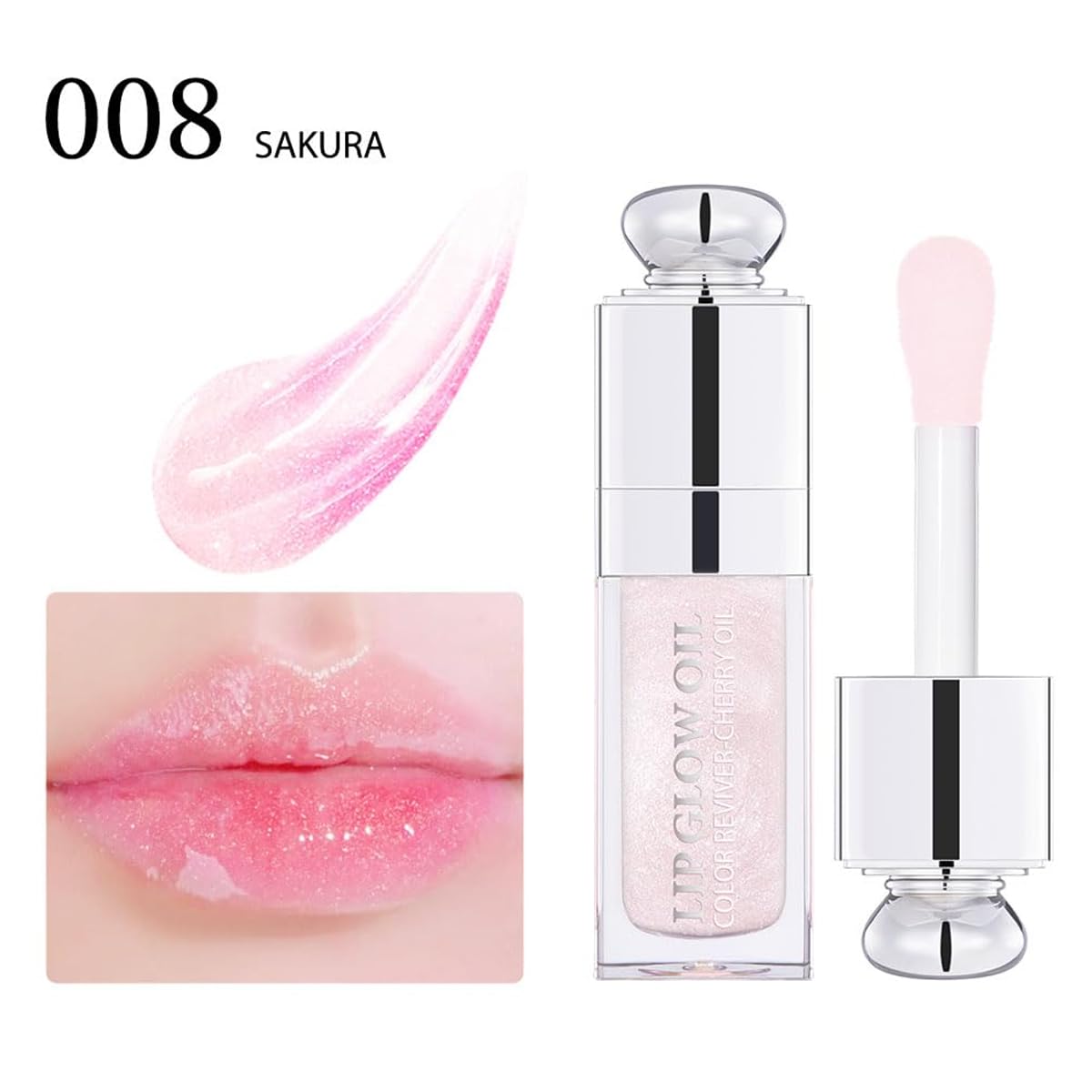 Hydrating Lip Glow Oil, Lip Oil Gloss Transparent Toot Tinted Nourishing Long Lasting Repairing Lightening Lip Lines (SAKURA) 0.2 OZ