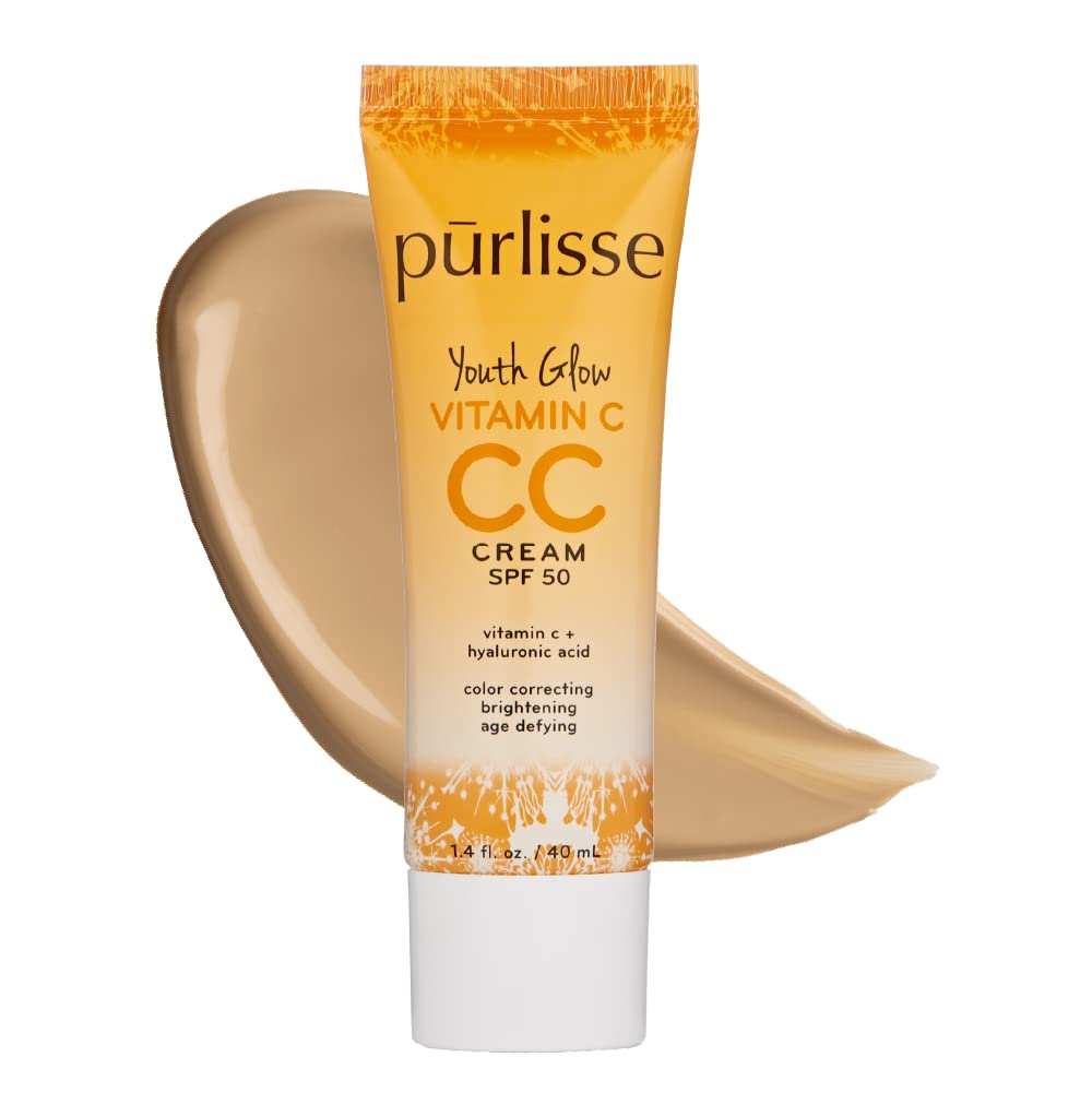 pürlisse Youth Glow Vitamin C CC Cream with SPF 50 - Color Corrector Enriched with Sea Buckthorn, Vitamin C & Hyaluronic Acid - Boosts Radiance & Youthfulness - Paraben-Free - Medium (1.4 oz)