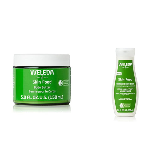 Weleda Skin Food Body Butter 5 Fluid Ounce, Sustainable Glass Jar, Plant Rich Hydrating Moisturizer with Shea and Cocoa Butter, Sweet Almond Oil and Pansy & Skin Food Body Lotion
