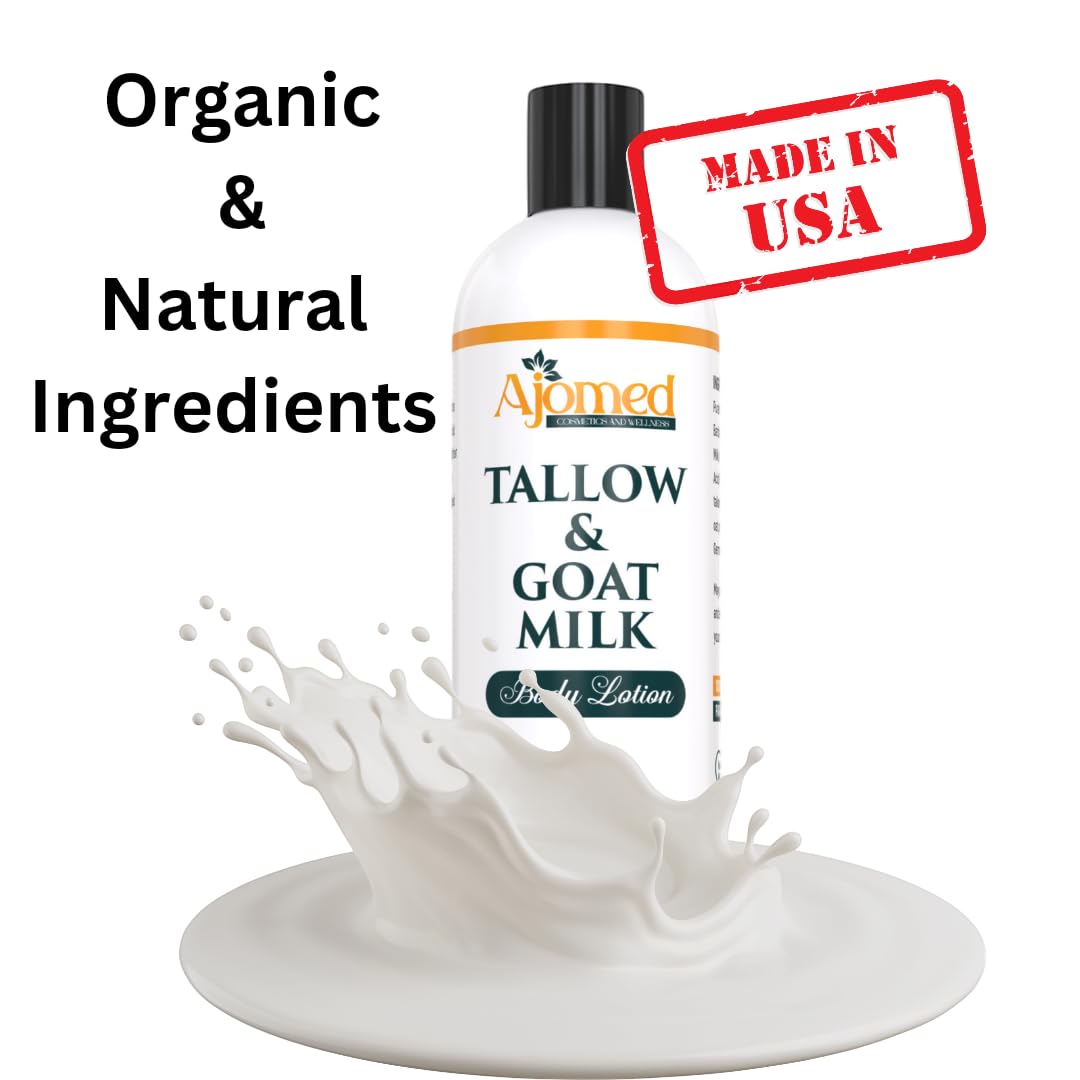 Grass Fed Beef Tallow & Goat Milk Body Lotion for Sensitive Skin, Organic Tallow moisturizer- Soothes Dry Patches, Goat Milk Moisturizer - Handmade Tallow Body Lotion (Oatmeal & Honey, 12 Oz)