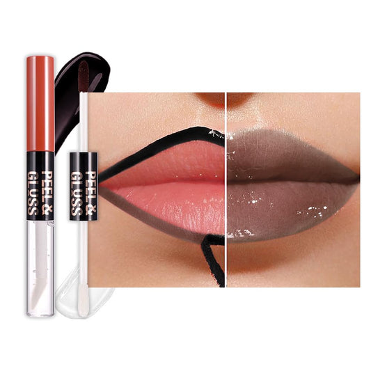 Lip Stain Peel Off Lip Gloss oil Dual-Ended Combo, Brown Lips Liner Stain Peel Off Tattoo, Long Lasting & Waterproof, Transfer-Proof Lip Tint Stain with Lip oil for All Skin Type 06#