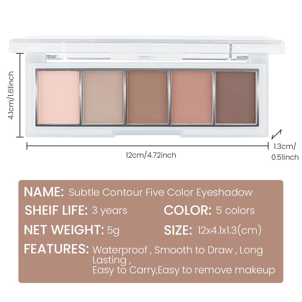 5 Colors Matte Eyeshadow Makeup Palette,Nude Pink Light Dark Brown Natural Neutral Eye Shadow Palette,Long Lasting Waterproof Naturing-Looking Women Girls Eye Shadow
