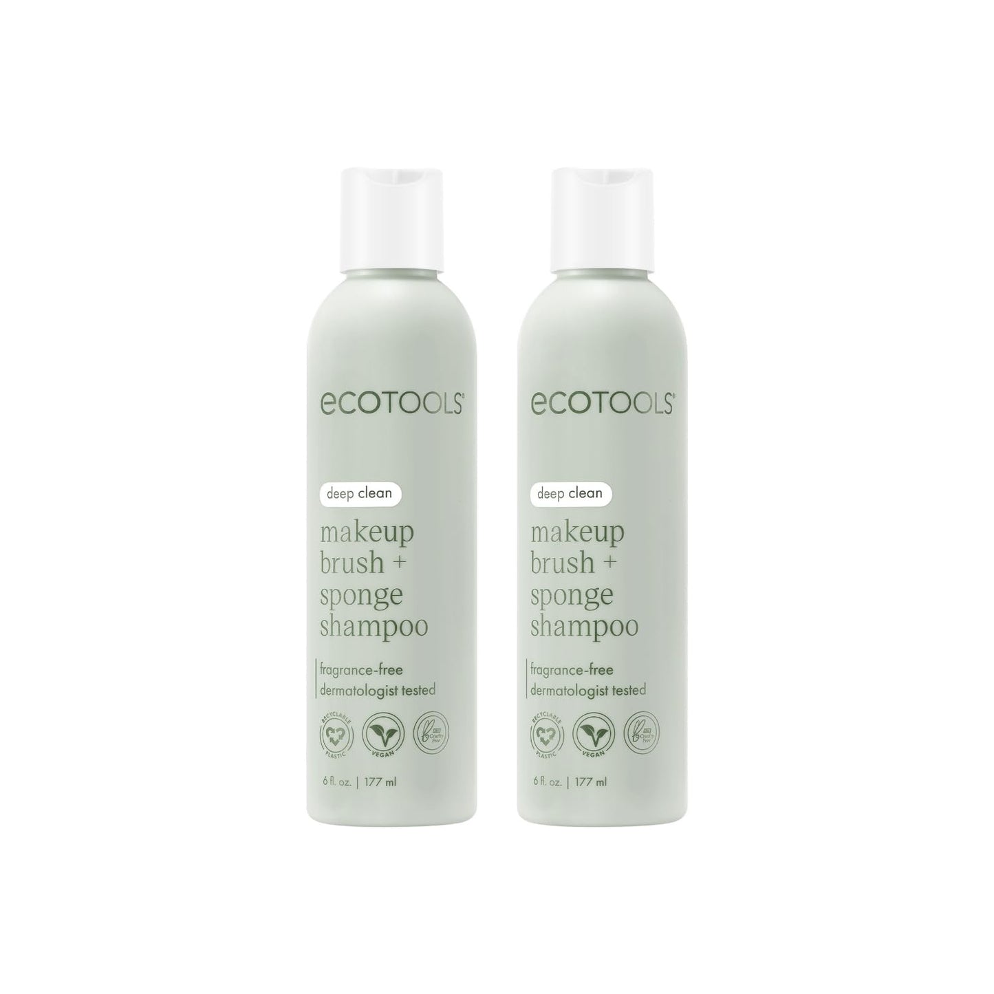 EcoTools Makeup Brush & Sponge Shampoo - Fragrance-Free Cleanser for Brushes, Sponges & Puffs, No Harsh Chemicals, Vegan & Cruelty-Free, 6 fl.oz./ 177 ml, 2 Count