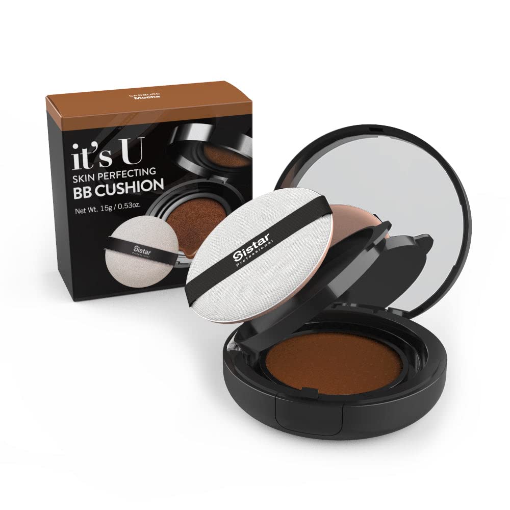 Sistar Skin Perfecting BB Cushion Full Coverage Long Lasting Natural Glow Foundation On The Go Case With Mirror (Mocha)