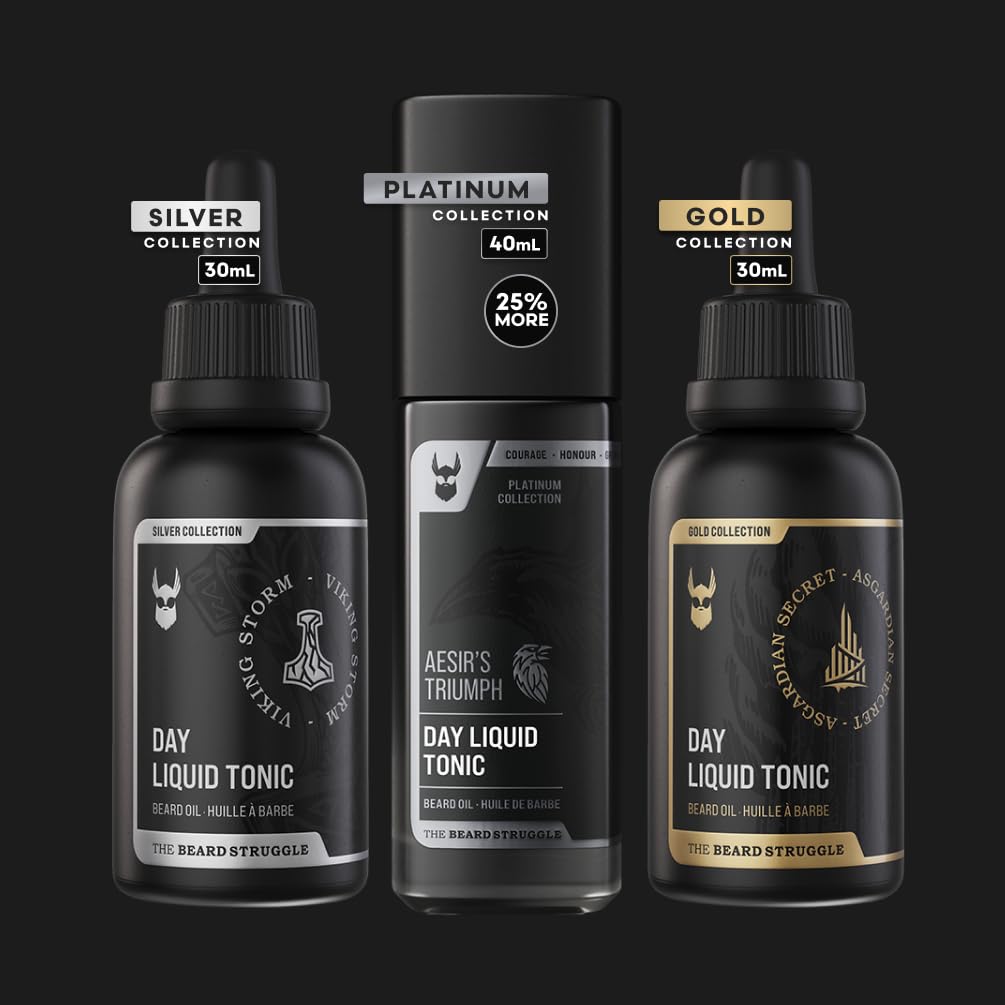 The Beard Struggle - Day Liquid Tonic Beard Oil - Platinum Collection, Vanir's Wisdom - Beard Oil for Men - Moisturize, Softens Hair, Reduces Itch - Day Time Beard Growth Oil (1 Fl oz)
