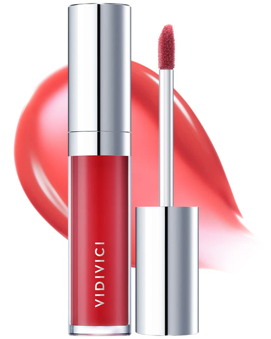 VIDIVICI Millennial Lip Oil #03 Merry Rose - Non-Sticky Dewy Gloss for Moisturized & Voluminous Lips - Natural Rosy Red Color Lip for Vitality Mood, 0.12 fl.oz.