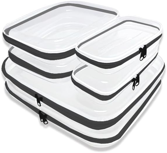 【6-Pack】 Clear Hard Shell Zipper Case Set | Durable Travel Pouches for Toiletries, Makeup Storage Organizer, Toy Storage Box | Transparent Cosmetic Bags with Zipper for Organization (Black)