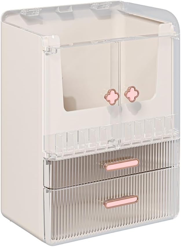Acrylic Makeup Organizer with Drawers – 38.5CM Large Capacity Cosmetic Storage Box, Dustproof & Waterproof Vanity Organizer for Skincare, Jewelry, Lipsticks & Beauty Products (White)