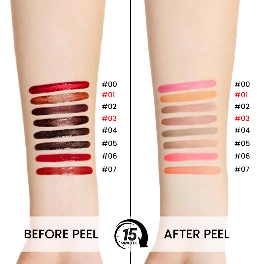 2Pcs Peel Off Matte Liquid Lip Gloss Stain-Lip Liner with Tweezer, Peel Off Lip Stain, Long Lasting & Waterproof Lipstick Tattoo, Transfer-Proof Lip Gloss for All Skin Types (01#+03, 2Pcs)