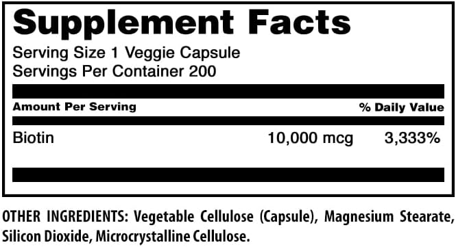 Amazing Formulas Biotin 10,000 Mcg Supplement | 200 Veggie Capsules | Non-GMO | Gluten-Free | Made in USA | Suitable for Vegetarians