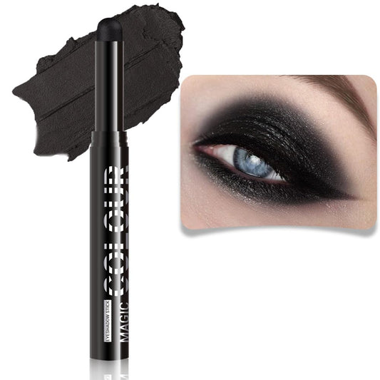 Black Shimmer Cream Eye Shadow Stick Makeup for Women, Black Shimmer Matte Eye Shadow Brightener Stick for Eyes, Long-lasting Waterproof Eyeshadow Pencil Applicator Blendable for Eye Highlight 17