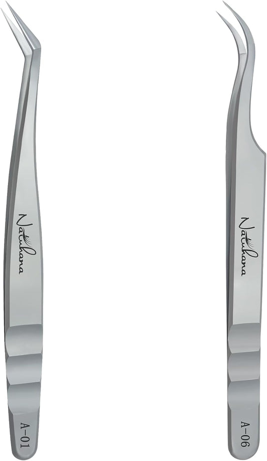 High Precision Lash Tweezers for Individual and Volume Eyelash Extensions Premium Stainless Steel Curved Fiber Tip Professional Isolation Tweezer