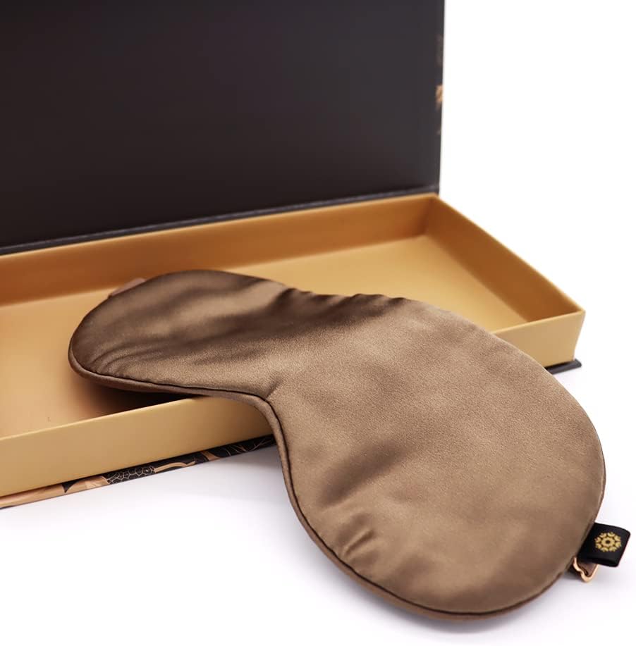 Premium Handcrafted 25 Momme Mulberry Silk Eye Mask for Sleeping (Chocolate)