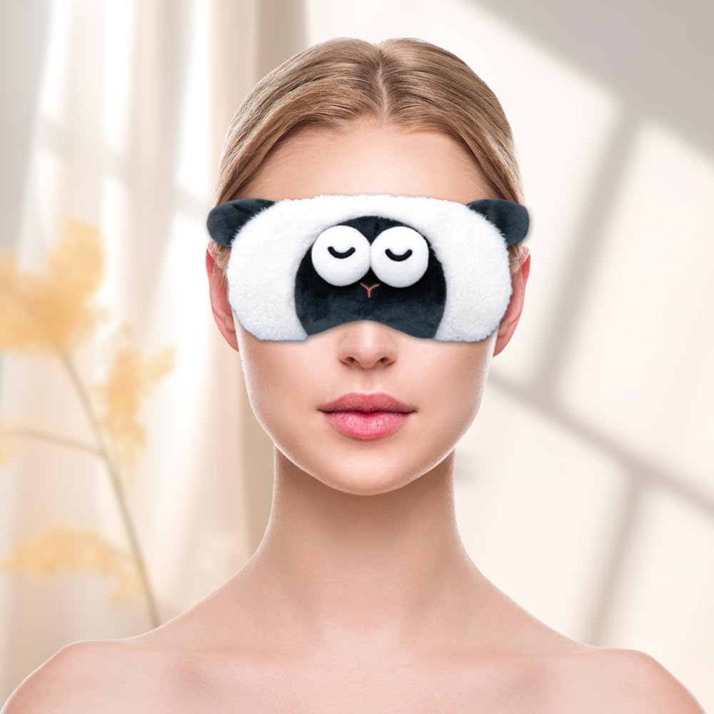 PERFECTSIGHT Sleep Eye Masks, Cute Plush Sleep Eye Cover Lightweight Adjustable Eyeshade Faux Fur Mask Cover for Women Men Sleep Travel Nap (Sheep)