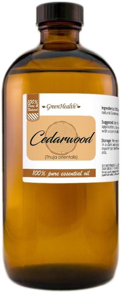 GreenHealth Cedarwood Essential Oil 16 fl oz (473 mL) – 100% Pure & Natural – Bulk Size for DIY, Aromatherapy & More – Amber Glass Bottle