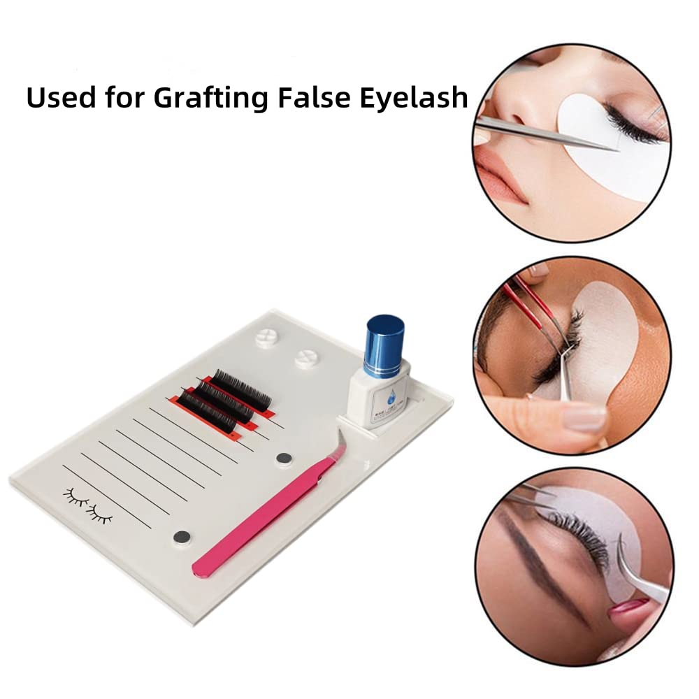 Grafting False Eyelash Acrylic Extension Pallet, Eyelash Extension Glue Tweezers Plate Pad Makeup Palette Individual Training Tools (White (7.87x5.12in))