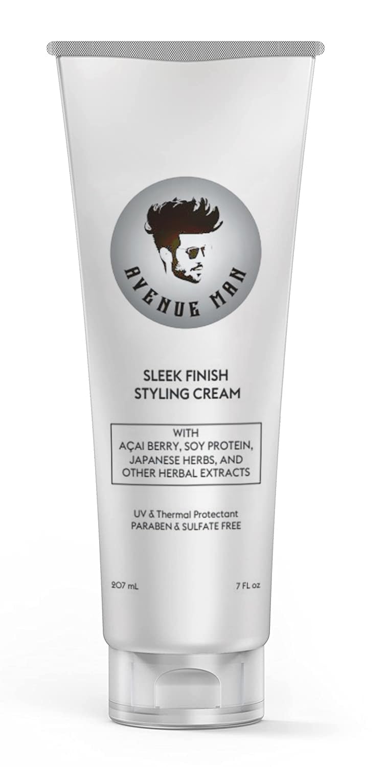 Avenue Man Sleek Finish Cream - 7 oz - Hair Styling Cream for Men with Acai & Soy Protein - Hair Putty for Smooth Control & Structure - Hair Paste for Men for Textured, Slick Back or Classic Looks