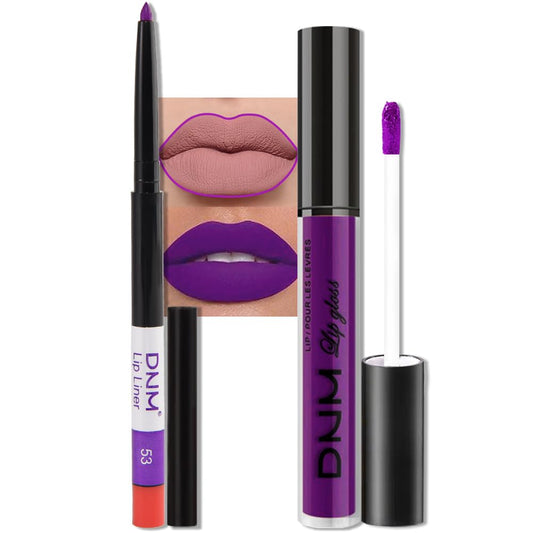 evpct 2Pcs Lavender Purple Matte Liquid Lipstick Lip Gloss Stain and Retractable Lip Liner Makeup Set for Women Long Lasting Waterproof 24 Hours Lipstick labial mate larga duracion 24 53#