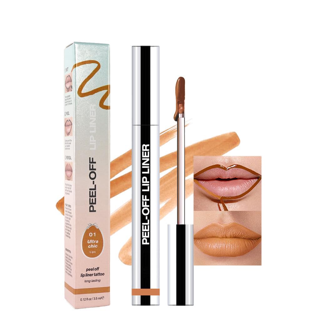 Matte Liquid Lip Stain Peel Off Lip Liner Tattoo -Warm Camel, Waterproof Smudge-Proof Lip Gloss, Long-Lasting Non-Stick Cup Formula, Natural Peel Off Design for All Skin Types #01