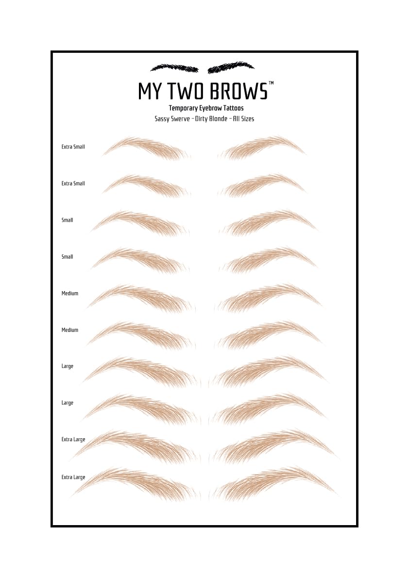 (10 pairs) Dirty Blonde Temporary Eyebrow Tattoo - Extra Large Size - Waterproof & Smudgeproof - Sassy Swerve Style Eyebrow Stickers - Sheet Lasts up to 30 Days - Won't Work on Existing Brows