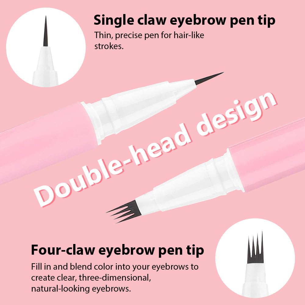 evpct 1Pcs Dark Brown Magic Microblading Dual-Ended Eyebrow Contouring Pen Brow Pencil, with 4 Brush Micro-Fork-Tips Applicator and Precise Brush-Tip, Hair Like Strokes, Dual-ended Eyebrow Brush