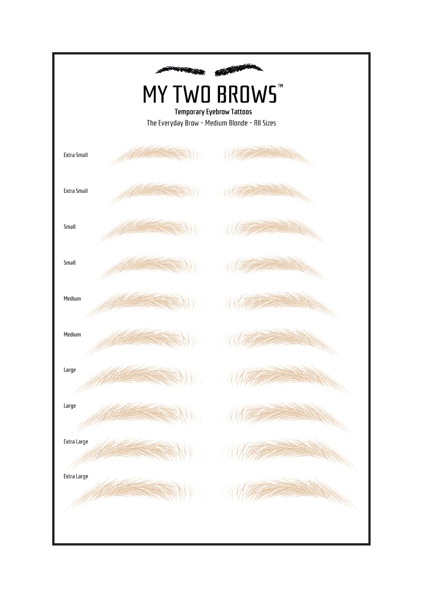 (10 pairs) Medium Blonde Temporary Eyebrow Tattoo - Large Size - Waterproof & Smudgeproof - Everyday Brow Style Eyebrow Stickers - Sheet Lasts up to 30 Days - Won't Work on Existing Brows