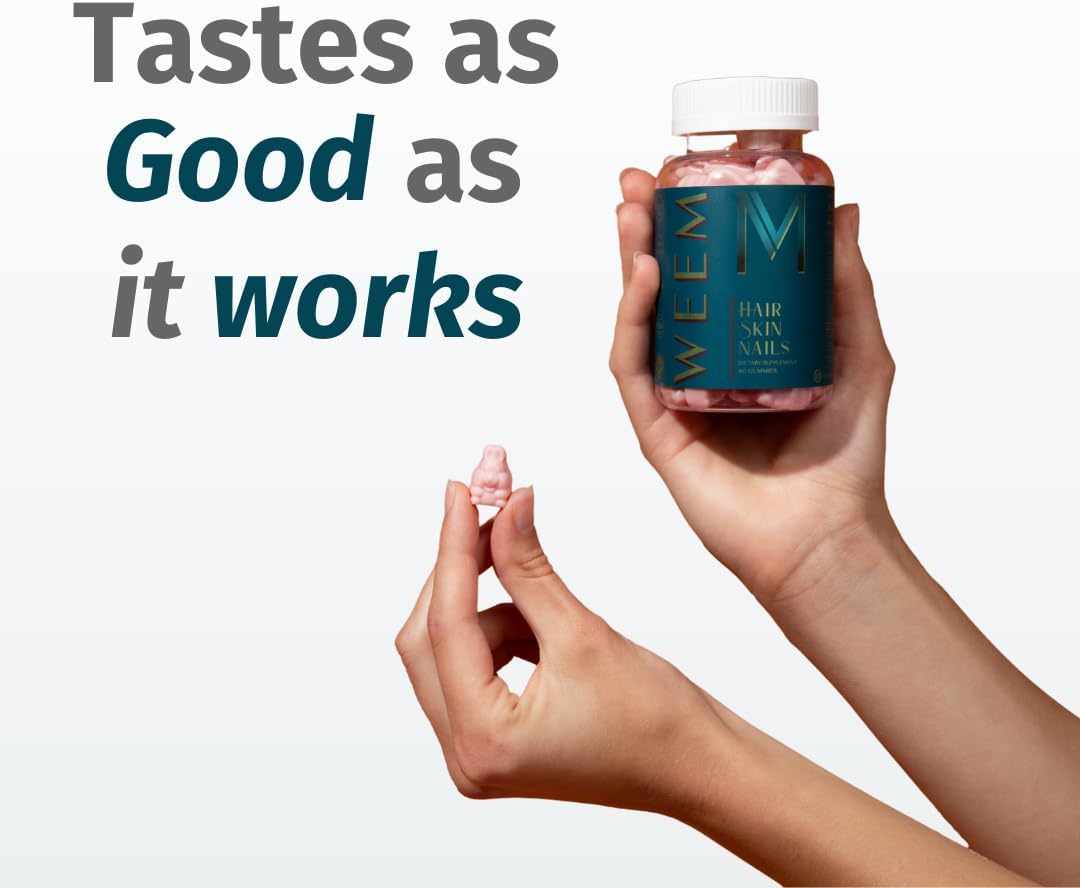 WEEM Hair Skin and Nails Gummies - Supports Healthy Hair - Vegan biotin Vitamins for Women & Men Supports Faster Hair Growth, Stronger Nails, Healthy Skin, Extra Strength (2)