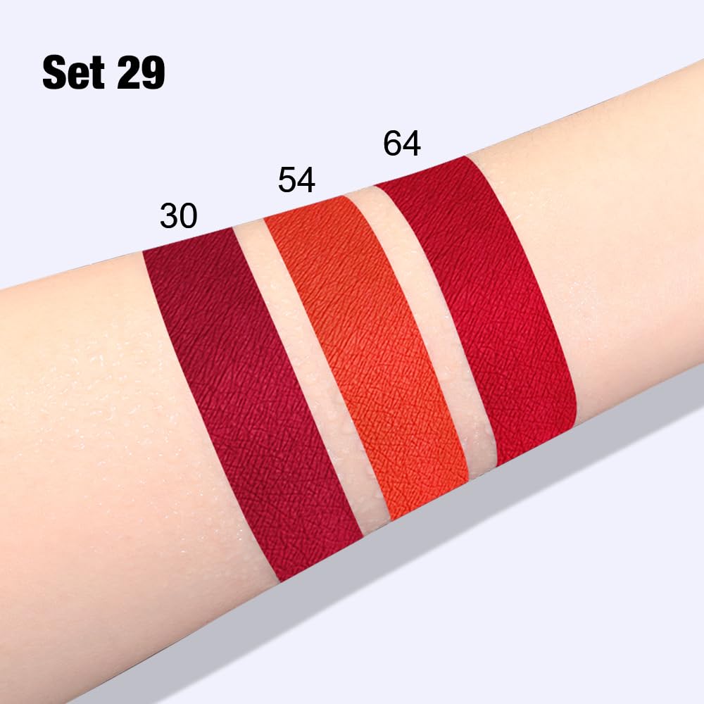 evpct 3Pcs Dark Orange Ruby Red Matte Liquid Lipstick Lip Stain Sets for Women, Matte Lipstick Long Lasting Waterproof Permanent 24 Hours original, Magic Lip Sticks Pack for Halloween Daily Makeup
