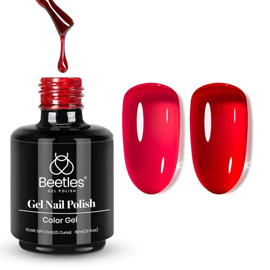 Beetles Jelly Red Gel Nail Polish - 15ML Fall Red Neutral Sheer Gel Polish Translucent Effect Soak Off UV French Nail Art Manicure Salon Gift for Women