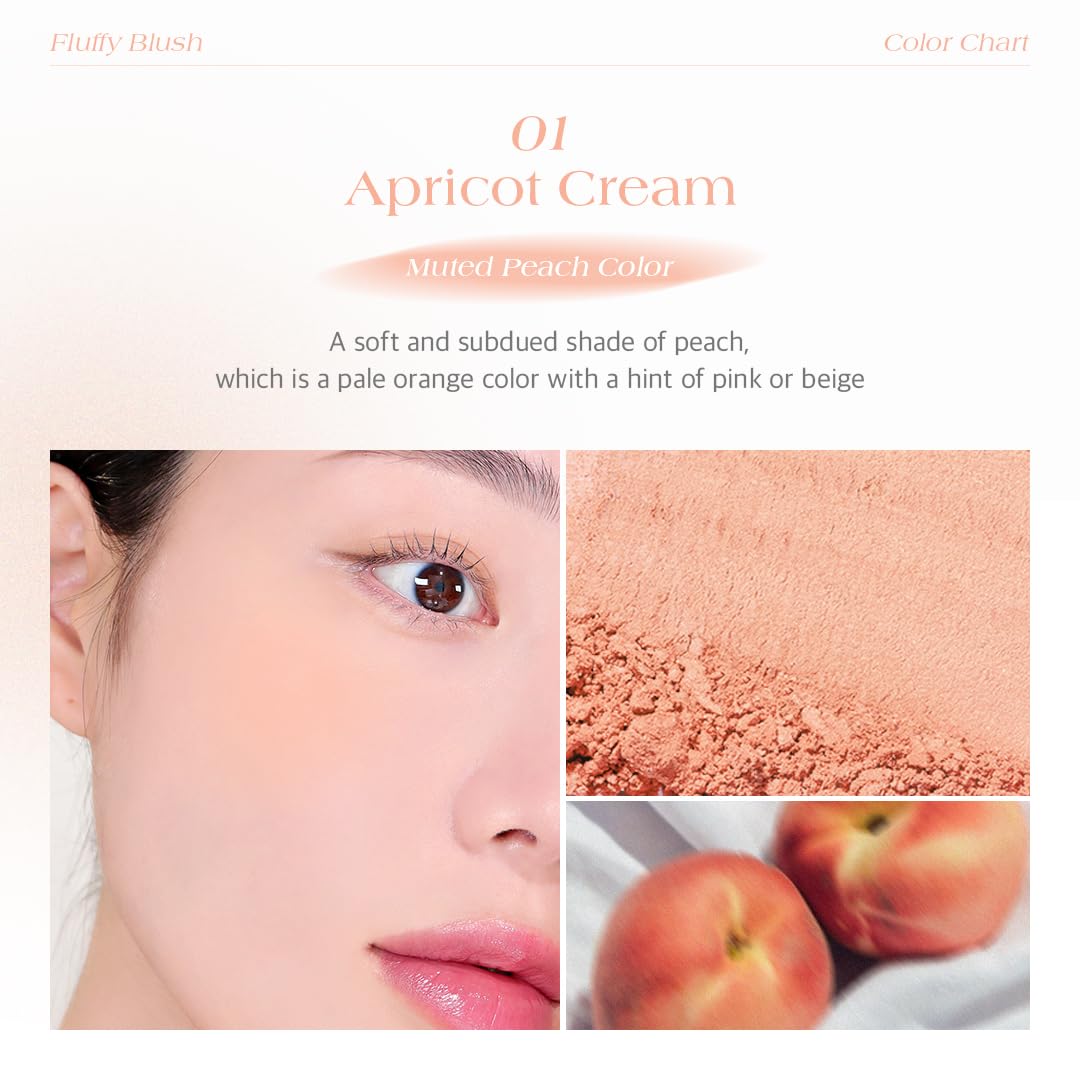 Dr.Althea Dear.A Fluffy Blush -An airy, long-lasting pressed powder blush, Effortlessly blends and layers, creates a natural, soft, healthy flush, Vegan formula (01 Apricot Cream)