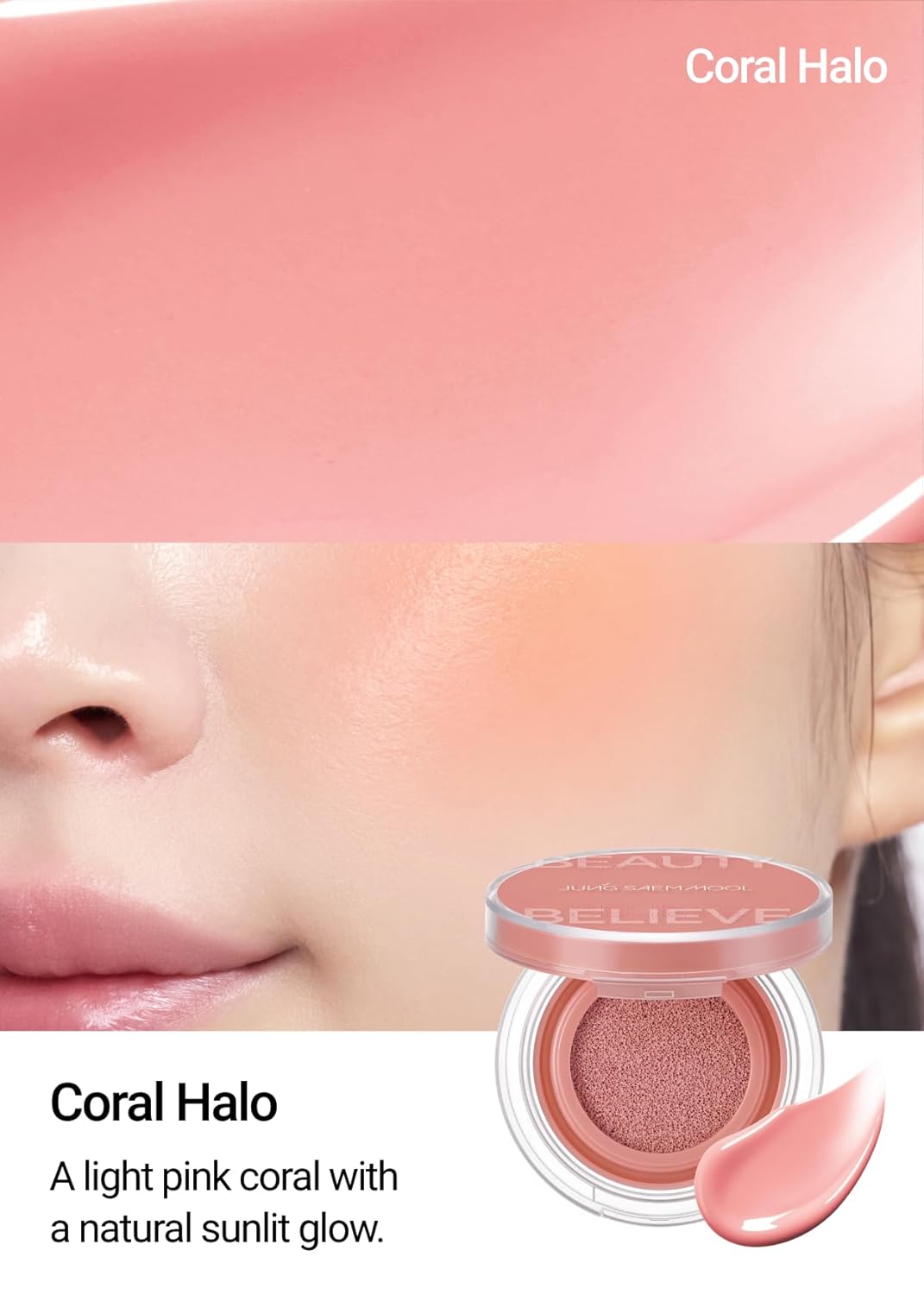 JUNGSAEMMOOL Artist Cushion Blush (Coral Halo) | Easy to Blend, Lightweight, Hydrating Korean Makeup Cushion Blush for Dewy & Glowing Cheeks
