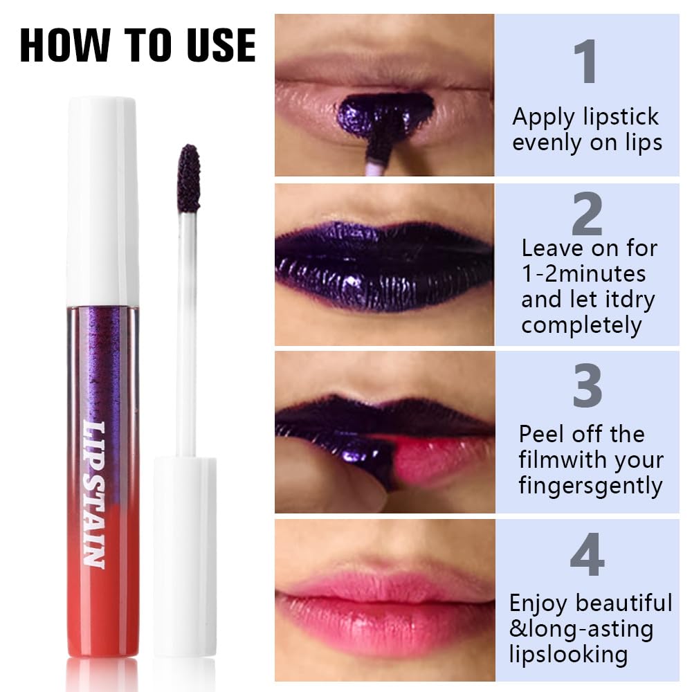 evpct Red Peel Off Lip Stain Tints, Red Liquid Lipstick Lip Stain Long Lasting Waterproof for Women, Non-stick Cup Lipstick Peel Off Highly Pigmented Not Faded Smudge-proof Easy to Apply, 03