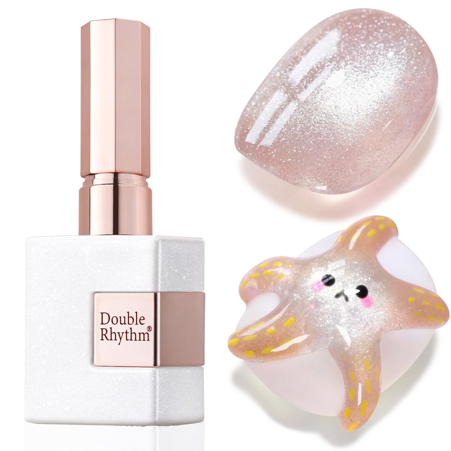 Double Rhythm Cat Eye Gel Polish with Magnet 15ML Holographic Glitter Shimmer Translucent Jelly Color 0.5 OZ Magnetic Gel Polish Salon DIY at Home (Nude-MC1020)