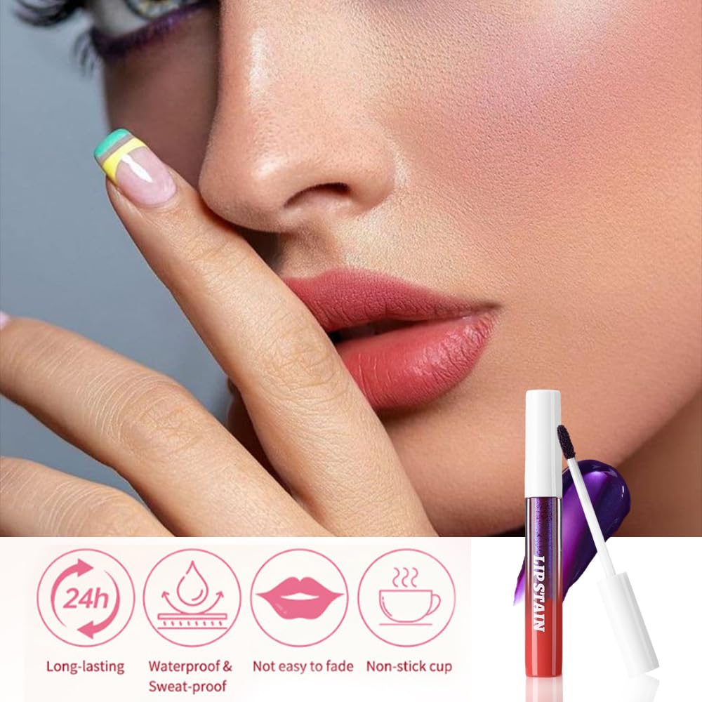 evpct Brownsih Red Peel Off Lip Stain Tints, Liquid Lipstick Lip Stain Long Lasting Waterproof for Women, Non-stick Cup Lipstick Peel Off Highly Pigmented Not Faded Smudge-proof Easy to Apply, 05
