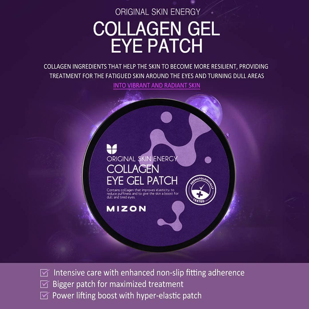 MIZON Collagen Eye Gel Patch with Hydrolyzed Collagen, Caviar, and Chamomile for Firming, Nourishment, and Wrinkle Care – 60pcs –
