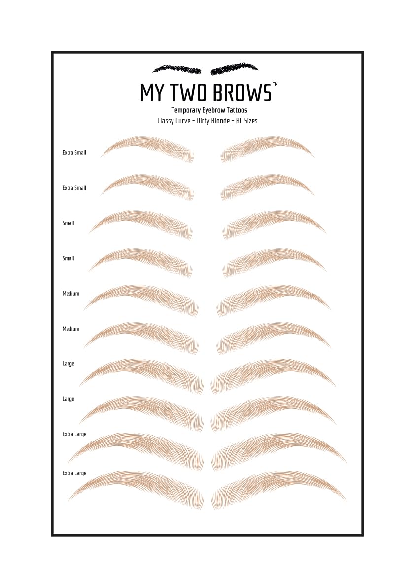 (10 pairs) Dirty Blonde Temporary Eyebrow Tattoo - Extra Large Size - Waterproof & Smudgeproof - Classy Curve Style Eyebrow Stickers - Sheet Lasts up to 30 Days - Won't Work on Existing Brows