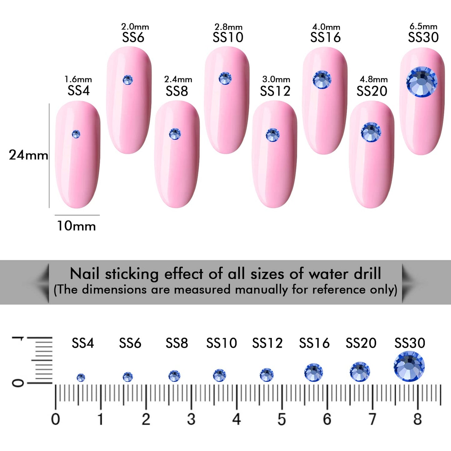 1440Pcs Light Blue Crystal Rhinestones,Glass Flatback Rhinestones Gemstones Small for Nail Face Makeup Art Crafts Clothes Decoration - (SS10,2.8mm,Light Blue)