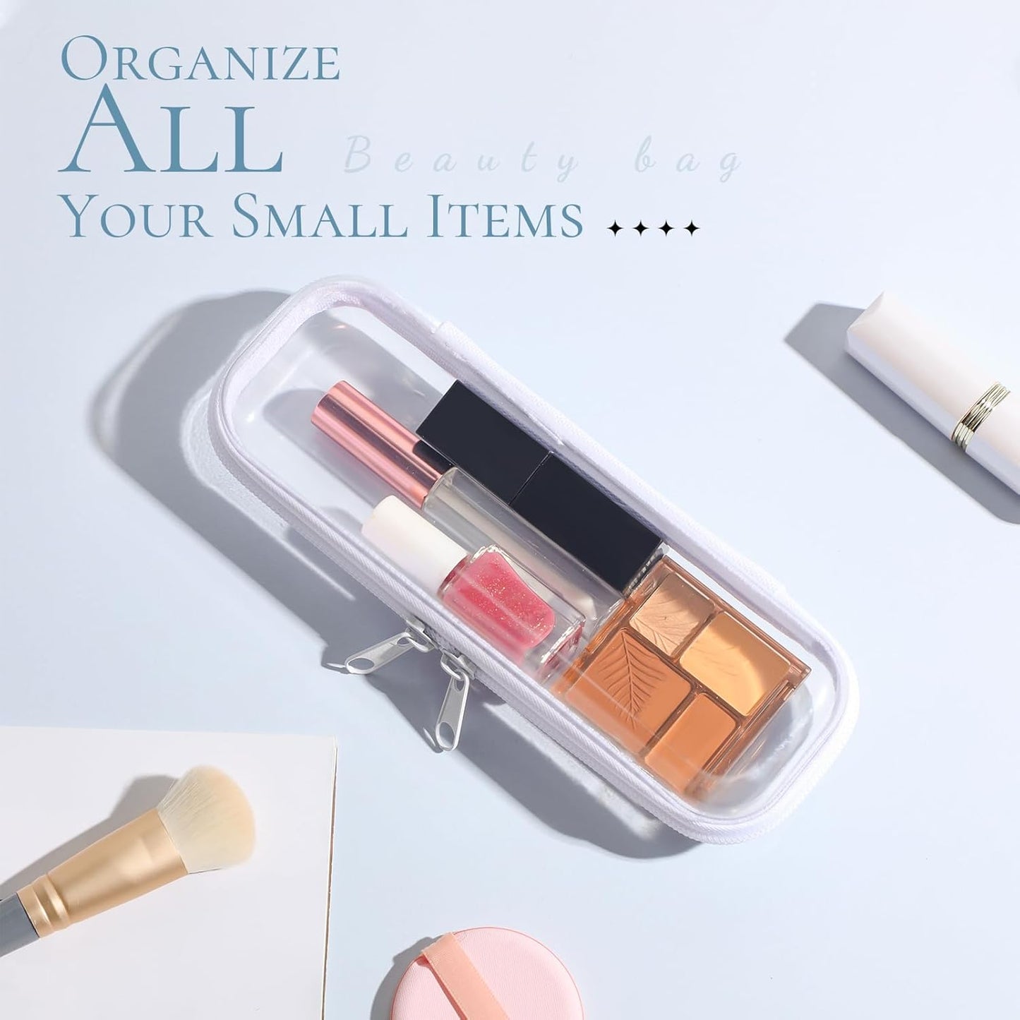 Sanwuta 6 Pcs Clear Hard Zipper Case Pencil Pouches Hard Plastic Zipper Pouches Makeup Bag Transparent Cases for Snacks Plastic Storage Organizer Box for Travel(White,7.87 x 2.56 x 1.57 Inch)