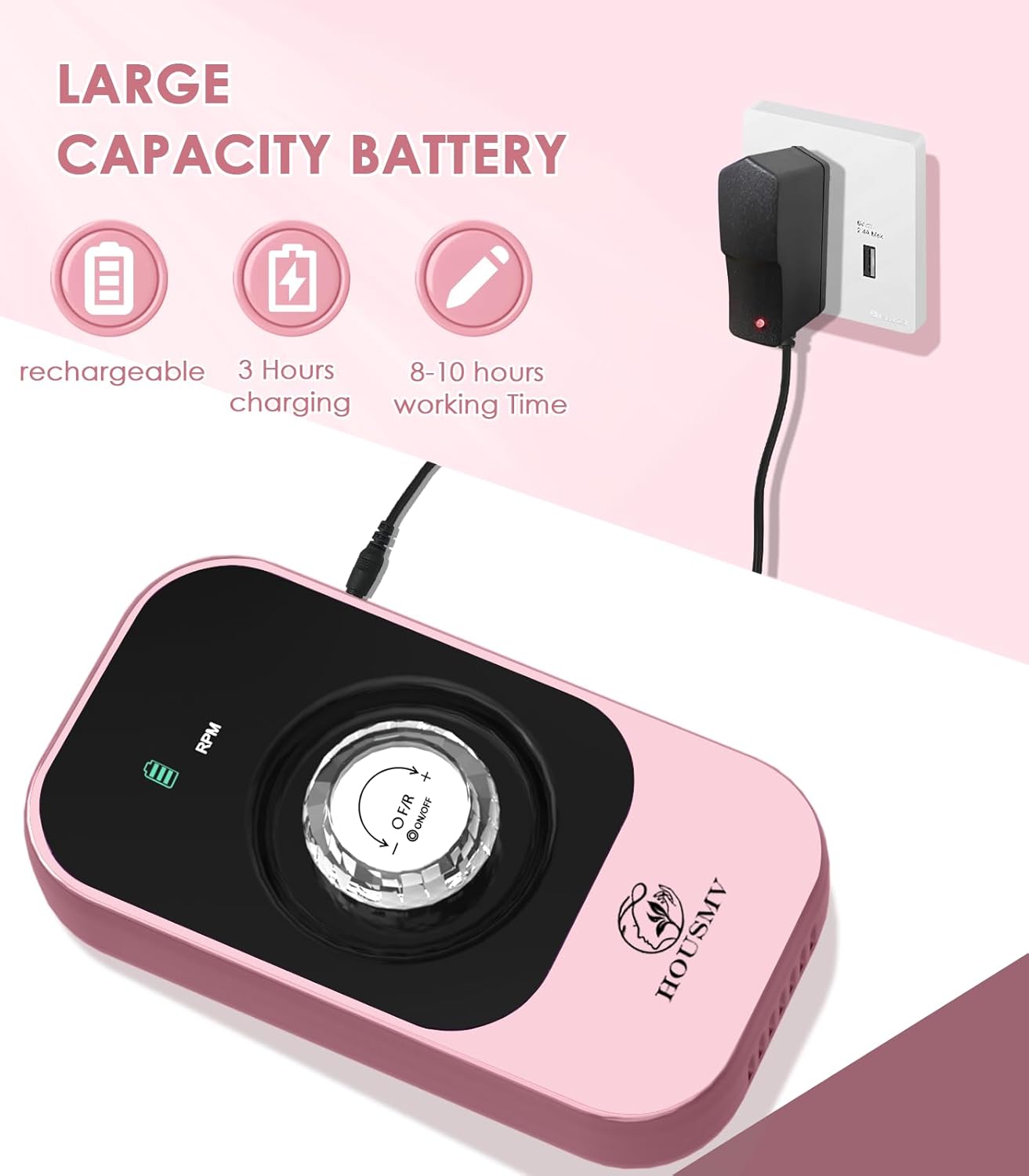 Portable Electric Nail Drill File: 40000RPM Professional Rechargeable Nail E-File Machine, Cordless Nail Drill with Bits & Base for Acrylic Nails Remove Nail Gel Polish Manicure for Salon Home